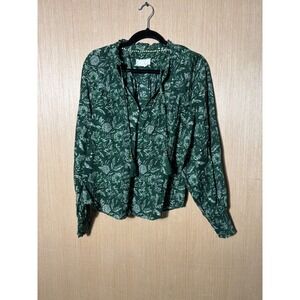 Anthropologie Green Floral Blouse